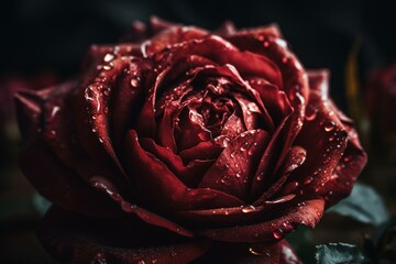 Close-up of a crimson rose. Generative AI