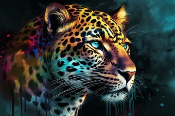 Abstract canvas print of a big cat, with pop art style. The animal could be a leopard or jaguar. Generative AI