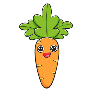 Funny carrot character in cartoon doodle style. Vector illustration isolated on white background.