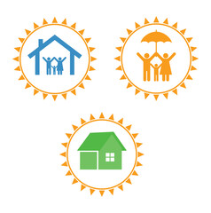 Family in house under umbrella