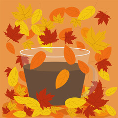 Autumn illustration. Cup of hot tea