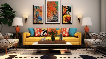 Colorful living room interior. Generative AI