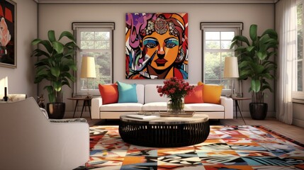 Colorful living room interior. Generative AI
