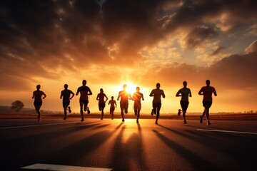 Picture of a group of people participating in a run. World health day. Generative AI