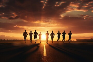 Picture of a group of people participating in a run. World health day. Generative AI