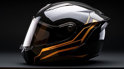 Modern motorcycle helmet on dark backdrop. Generative AI