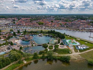Fototapeta premium Aerial drone photo of the dolfinarium in Harderwijk