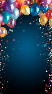 A vibrant display of celebratory joy Colorful birthday border design featuring balloons, confetti, and festive ribbons