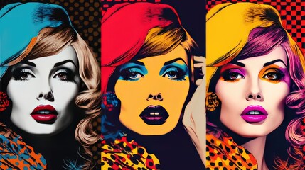 Obraz premium Pop ART, Retro stylefashion woman wearing trendy sunglasses. , Pin up girl. Generative AI