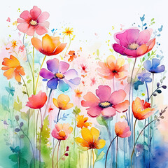 Naklejka premium Abstract colorful watercolor flowers. Generative AI