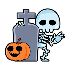 Skeleton ghost . Halloween cartoon characters . Vector .