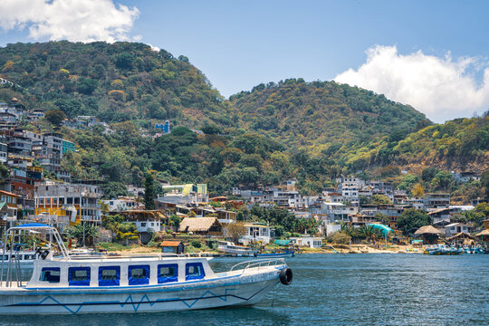 Lakeside accommodations and restaurants for tourists near Lake Atitlan in Panajachel, Guatemala