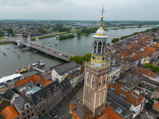 Aerial drone photo of the nieuwe toren in Kampen, the Netherlands - obrazy, fototapety, plakaty