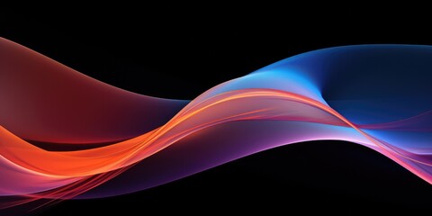 Abstract colorful curves swirl wave on black background. Flow liquid lines design element, generative ai