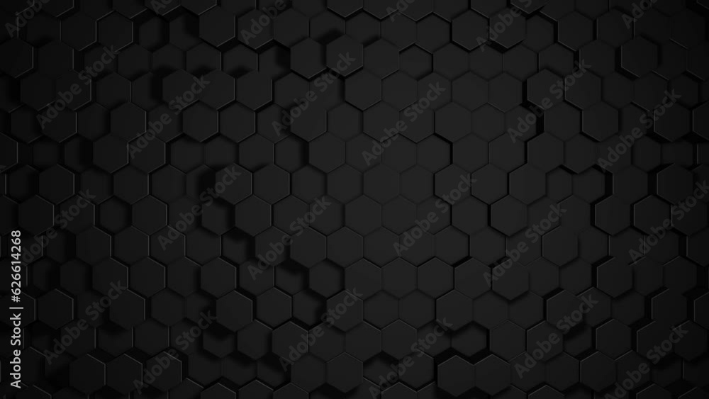 Wall mural black hexagon grid moving as an abstract geometric animation for background in 4k