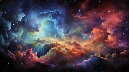 Fototapeta premium Night Cosmos, Stunning Space Galaxy Cloud Nebula with Supernova, a Mesmerizing Astronomical Background Wallpaper, Ai generative