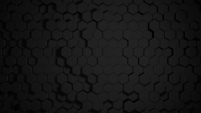 black hexagon grid moving as an abstract geometric animation for background in 4K