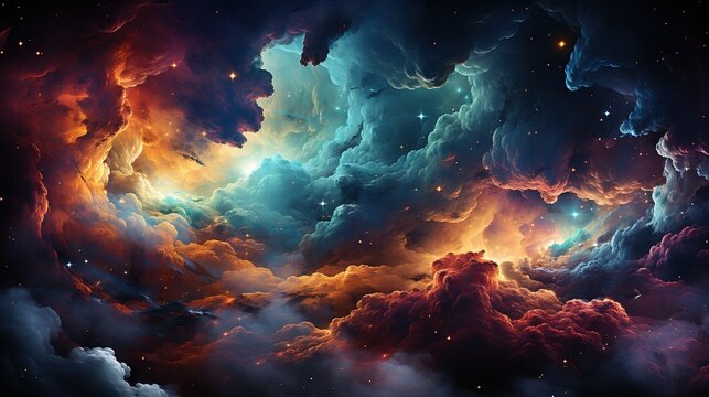 Night Cosmos, Stunning Space Galaxy Cloud Nebula with Supernova, a Mesmerizing Astronomical Background Wallpaper, Ai generative