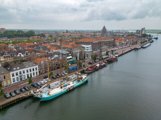 Fototapeta na wymiar Aerial drone photo of the city Kampen and the river Ijssel in Overijssel