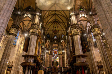 An interior of Duomo di Milano, Lombardy, Italy.