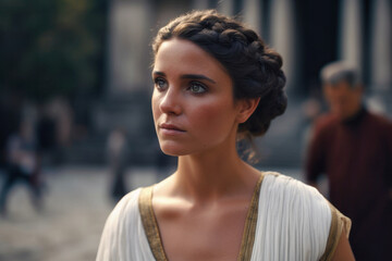 Photorealistic portrait of a woman in ancient Rome wearing tunics (Generative AI)