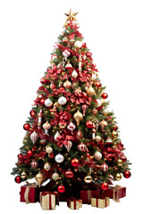 decorated very beautiful Christmas tree, white background, studio shot isolated PNG