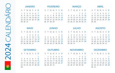 Calendar 2024 Horizontal - illustration. Portuguese version