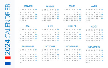 Calendar 2024 Horizontal - illustration. French version