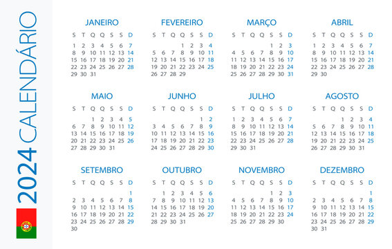 Calendar 2024 Horizontal - illustration. Portuguese version