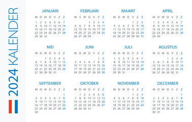 Calendar 2024 Horizontal - illustration. Dutch version