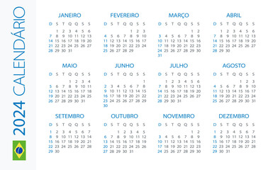 Calendar 2024 Horizontal - illustration. Brazilian version