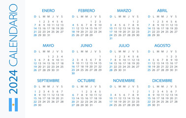 Calendar 2024 Horizontal - illustration. Argentinian version