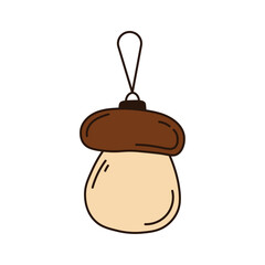 Christmas mushroom toy. Vector illustration in cartoon style isolated on white background.