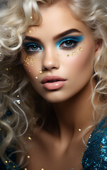 Fototapeta premium Gold and Glitter: Close-up Makeup Masterpiece on a Fashion Model