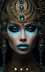 Fototapeta na wymiar Gold and Glitter: Close-up Makeup Masterpiece on a Fashion Model