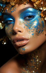 Gold and Glitter: Close-up Makeup Masterpiece on a Fashion Model