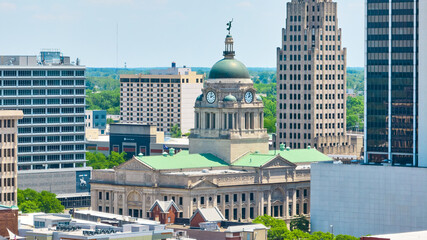 Aerial downtown Fort Wayne Allen County Courthouse with wind vane - obrazy, fototapety, plakaty