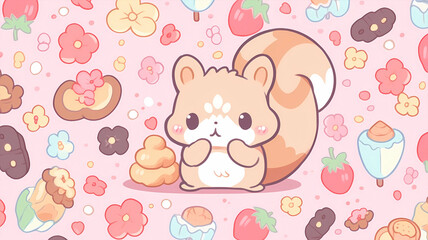 hand drawn cartoon cute little squirrel illustration
