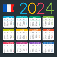 2024 Calendar - vector template graphic illustration - French version