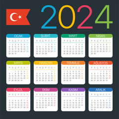 2024 Calendar - vector template graphic illustration - Turkish version