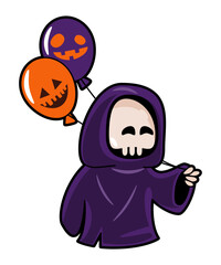 Grim reaper . Halloween cartoon characters . Vector .
