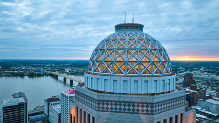 400 west market building downtown aerial Louisville Kentucky sunset red horizon glow Ohio River - obrazy, fototapety, plakaty