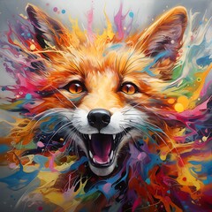 Colorful oil painting of a fox, Conceptual abstract picture