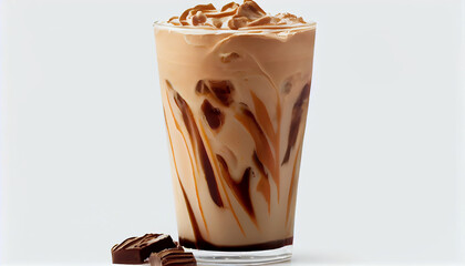 Delicious Cream Iced Mocha Coffee white background, ice cream with chocolate Ai generated image
