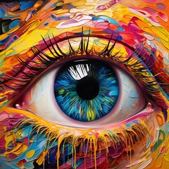 colorful oil painting of an eye, Conceptual abstract picture