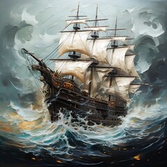 epic oil painting of a ship, Conceptual abstract picture