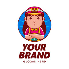 Woman Electrician Cartoon Character Logo Vector Template