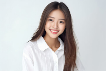 Smart Casual Office Shirt uniform Girl Teenager - Adult stands in front of White Background. generative AI