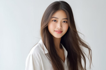 Naklejka premium Smart Casual Office Shirt uniform Girl Teenager - Adult stands in front of White Background. generative AI