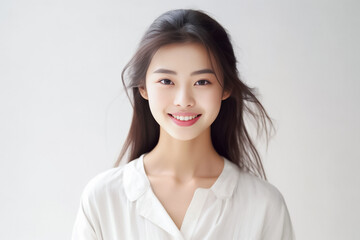 Smart Casual Office Shirt uniform Girl Teenager - Adult stands in front of White Background. generative AI